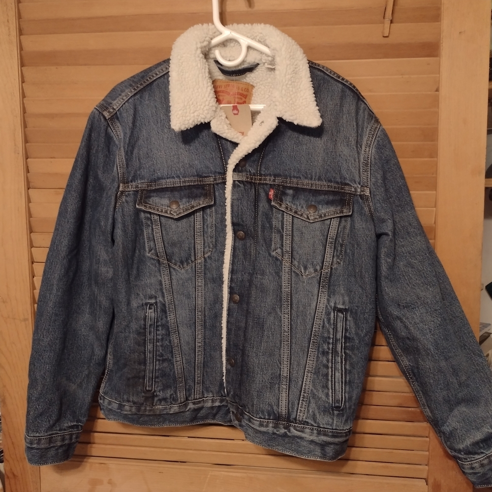 Levi's Blue Denim Jacket with White Sherpa Collar